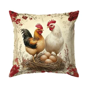Home Decor Farmyard Roosters and Eggs Pillow Covers Pattern Cushion Cover Suitable for Sofa Bedroom Car Pillow Cover