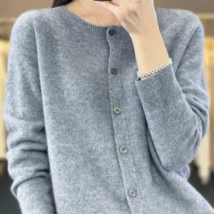 Long Sleeve 100% Merino Wool Sweaters Spring Autumn Women O-Neck Knitwear Tops Clothing Fashion Basic Tops