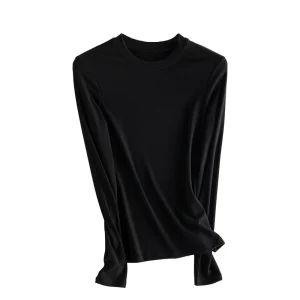 SuyaDream, Women Bottoming T Shirt, 28%Wool 37%Cotton, Long Sleeves, Solid Basic Thermal Shirt, 2025 Autumn Winter Top