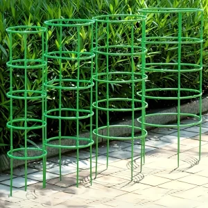 60pcs Stackable Plastic Plant Support Rings - 10-Tier Garden Stakes for Climbing Flowers, Vines, Vegetables | Durable Green