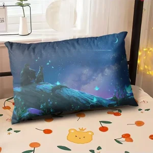 Starry Sky Sunset Sea Pillow, 2D Night Scene Pillow Core and Case Set, Aesthetic Pillow for Student Dormitory
