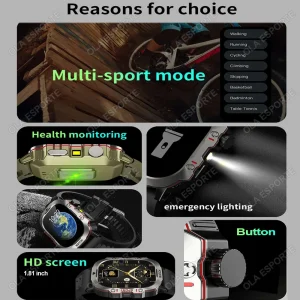 2025 Military Smartwatch GPS Men Flashlight Waterproof Outdoor Sports Tracker HD Bluetooth Calls Smart Watch New For Android IOS
