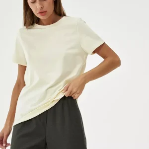 Bornladies Summer 100% Cotton Women's T-shirt Bottoming Basic Fashionable Solid Lady Short Sleeve Loose Tops Shirts 230g/㎡ Tops