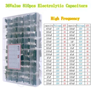 Electrolytic Capacitors Assortment Kit 16V 25V 35V 50V 1uf 2.2uF 3.3uF 4.7uF 10uF 22uF 33uF 47uF 100uF 220uF 330uF 470uF 1000uF