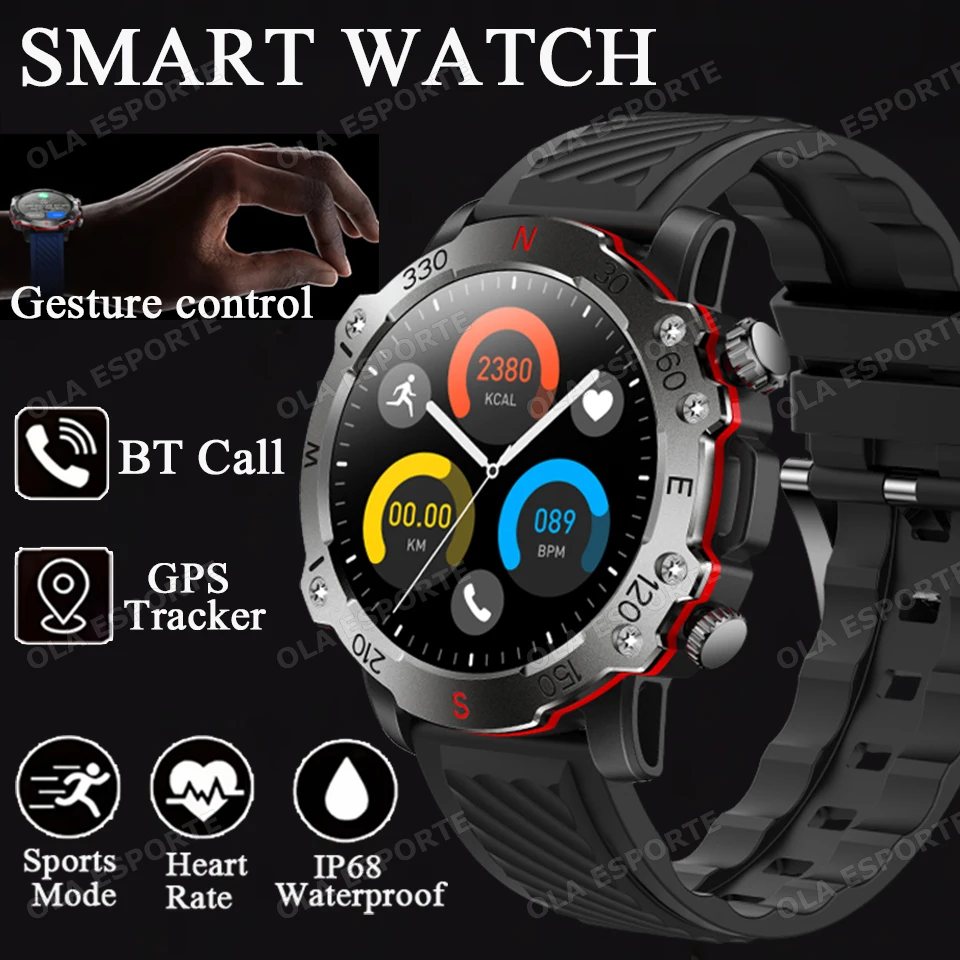 New Outdoor Military Dual-Band GPS Military Smart Watch 5ATM Waterproof Heart Rate Sleep Monitor Bluetooth Calls Smart Watch Men - الصورة 9