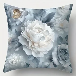 Floral Pillowcase: White & Gray Blooms ,Sofa bedroom cushion cover, single-sided printing, without pillow core