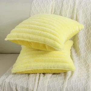 Faux Rabbit Fur Square Cushion Cover Big Thick Striped Super Soft Solid Color Pillow Cover 24×24inch Sofa Decor Cushion Covers