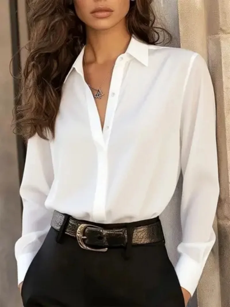 Women's Long Sleeve Button Down Blouse - Elegant Office Chic Top with Classic Collar & Versatile Style - Image 6