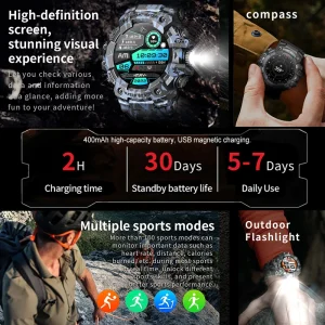 New Military Outdoor Sports Smart Watch Men Bluetooth Call Heart Rate Sports Fitness Compass IP68 Waterproof Rugged Smartwatch