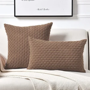 Spring Sage Green Decorative Throw Pillow Covers 18x18 Soft Corduroy Striped Square Pillow Covers for Couch Living Room Bed Sofa
