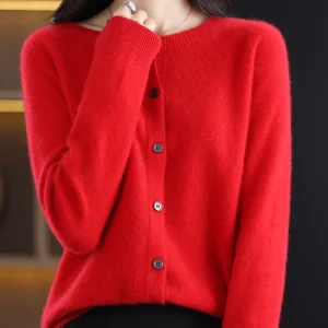 Long Sleeve 100% Merino Wool Sweaters Spring Autumn Women O-Neck Knitwear Tops Clothing Fashion Basic Tops