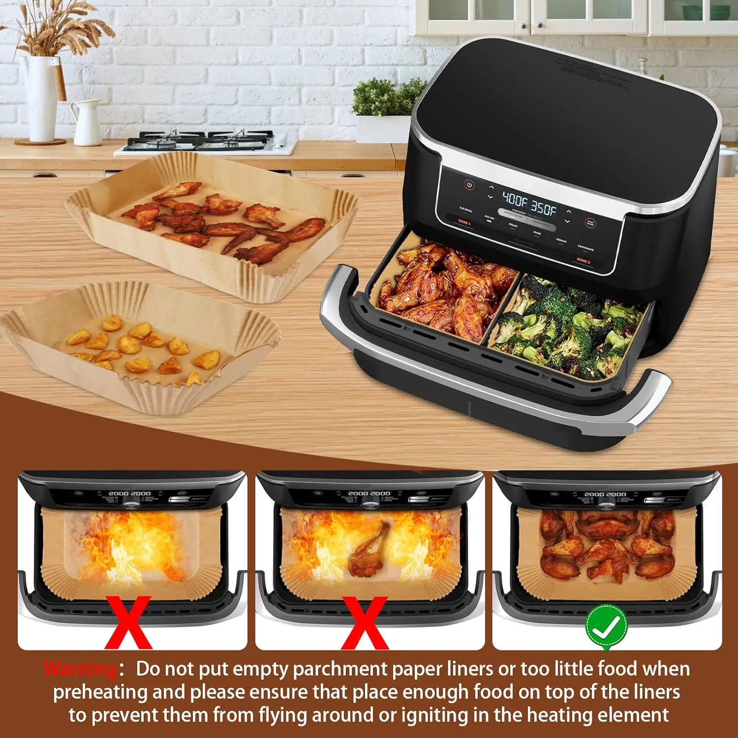 50-200pcs Rectangle Disposable Air Fryer Paper Non-Stick Airfryer Baking Paper Liner Oilproof Oven Pad Mat for Ninja for Philips - الصورة 3