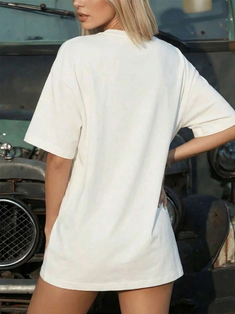 2026 New Arrival Women's Oversize T-shirt Urban Causal Fashion Pure Color Short Sleeve Tops Female Home Comfort 100% Cotton Tees - Image 4