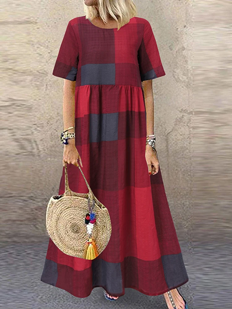 Vintage Printed Maxi Dress Women's Summer Sundress ZANZEA 2025 Casual Short Sleeve Holiday Floral Vestidos Female O Neck Robe - الصورة 13