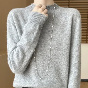 Women's Elegant Basic Style Pullover 100% Merino Wool Knitwear Autumn Winter Warm Solid Casual Loose Exquisite Clothing Tops