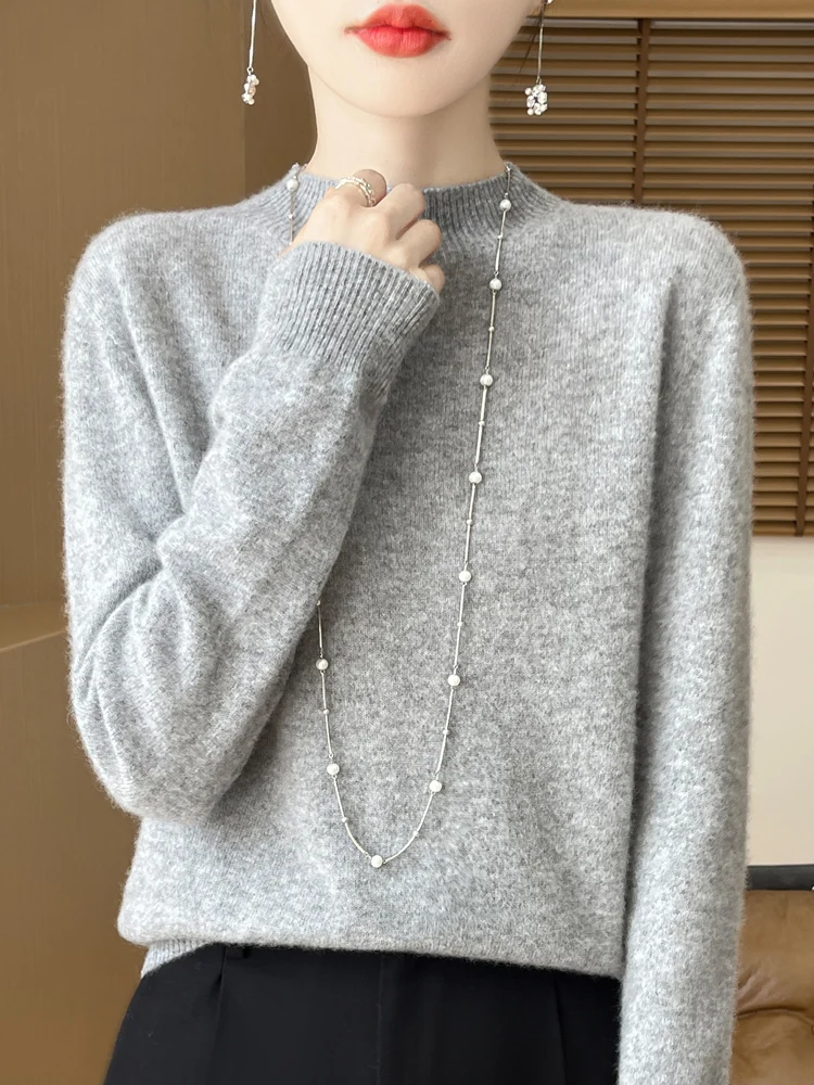 Women's Elegant Basic Style Pullover 100% Merino Wool Knitwear Autumn Winter Warm Solid Casual Loose Exquisite Clothing Tops - Image 8