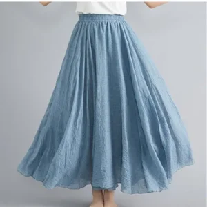 28-Color Mori Girl Literary Cotton Linen Dress Elastic Waist A-line Expansion Skirt Solid Color Ethnic Style Women Long Skirts