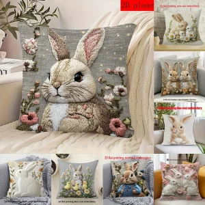 1PC Easter Bunny Floral Pattern Pillowcase ,Decorative sofa cushion cover, home decoration, 2D printing.