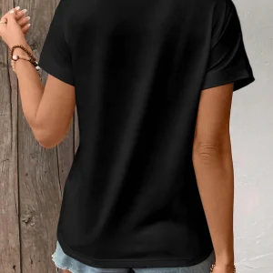 Women's Solid Color V-Neck T-Shirt - Oversized Short-Sleeve, Curved Hem, Soft Fabric, Available in Black, Gray & Navy