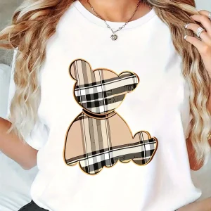 Women's Sporty Casual Striped Bear Print T-Shirt - Breathable Moisture-Wicking Lightweight Soft  Round Neck Short Sleeve Top