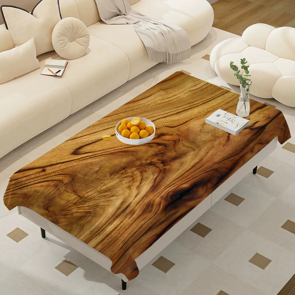 Beautiful Wood Rectangular Tablecloths Washable Wedding Party Kitchen Dining Living Room Birthday Decoration Table - الصورة 15
