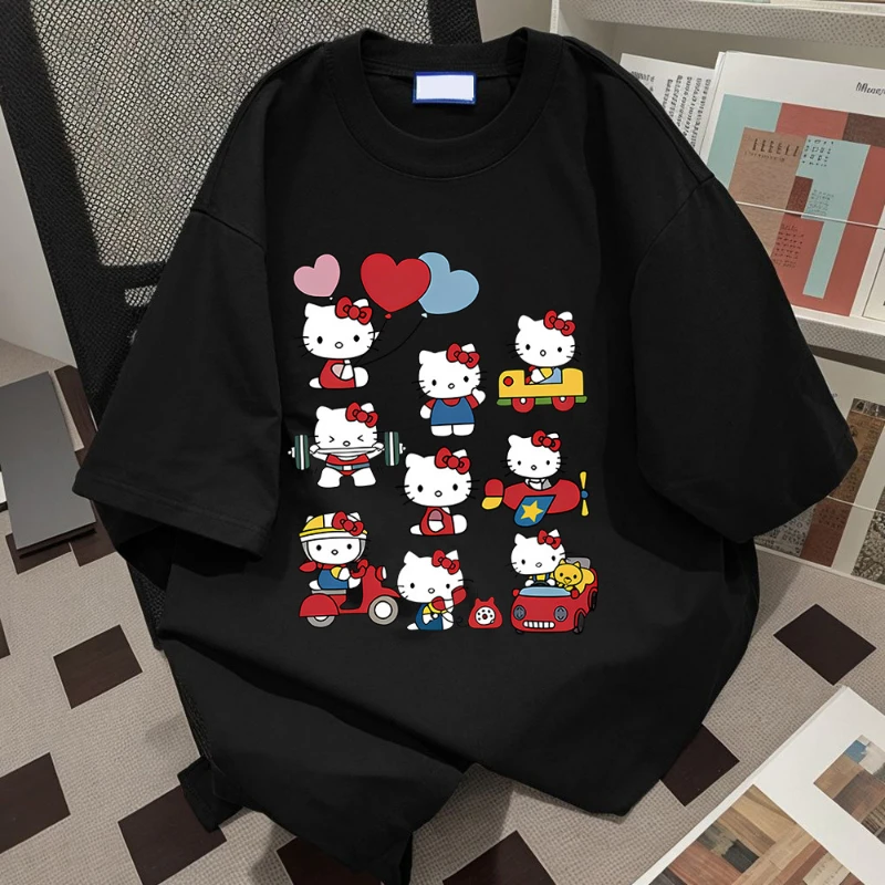 Hello Kitty Kawaii Cotton T-shirt Sanrioed Anime Fashion Women's Top Summer Casual Street Personalized Sweet Girl Top T-shirt - Image 9