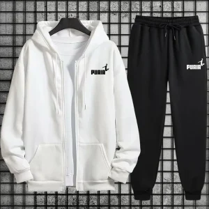 New in Women Tracksuit Trend Printing Hooded Sweatshirts Pants 2Pcs Set Casual Zipper Overcoat Suit Daily Clothing Autumn Winter