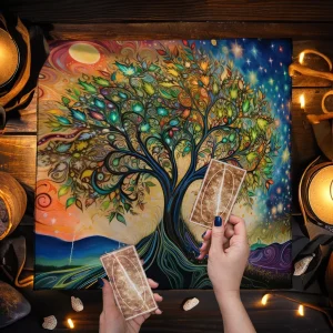 Mysterious Green Tree of Life Tarot Card Tablecloth Wicca Altar Cloth Fantastic Life Tree Tablecloth for Tarot Oracle Card Pad