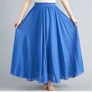 28-Color Mori Girl Literary Cotton Linen Dress Elastic Waist A-line Expansion Skirt Solid Color Ethnic Style Women Long Skirts