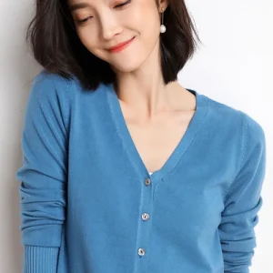 Cardigans Women 2025 Autumn Single Breasted V-neck Knitted Sweater Fashion Short Knitwear Solid Blue Green Pink Women's Jumpers