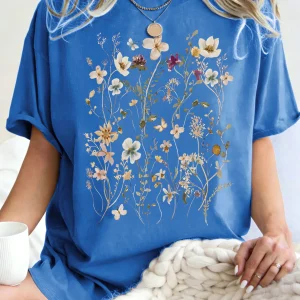 Beautiful Flower Clusters Printing Woman T-Shirt Summer Oversized Short Sleeve O-Neck Cotton T Shirts Y2K Women Sports Tops