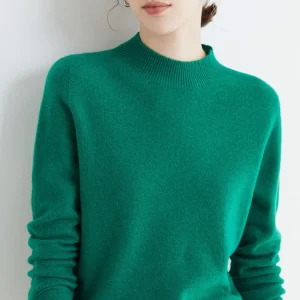 Women 100% Merino Wool Sweater For Autumn Winter  First Line Seamless Half-high Collar Pullover Basic Top OL Solid Soft Cashmere