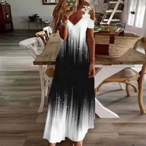 Women's Printed White Lace Sleeveless Suspender Dress Summer Fashion Casual Long Dress