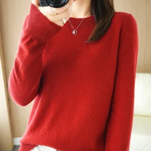 Autumn Winter Women Wool Sweater O-neck Long Sleeve Pullover Basic Casual Loose Style Famale Clothing Merino Wool Knitwear Tops