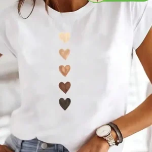 100% Cotton T SHIRT Heart Print Letter Print Women's Fashion T-Shirt Casual Crew Neck Summer Top Tee Grunge