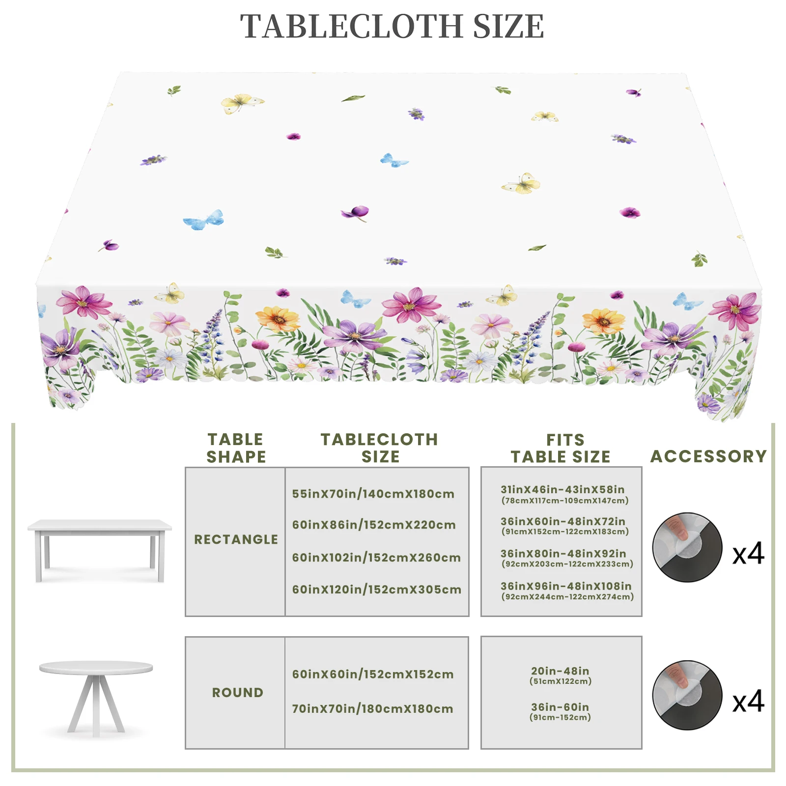1 Piece of Spring and Summer Romantic Retro Floral Pattern Round Tablecloth, Butterfly Print Rectangular Tablecloth, Home Kitchen Table Cover, Indoor and Outdoor Use, Home Decoration, Holiday Gift for Family Friends - Image 5