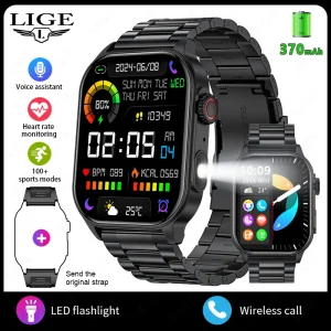LIGE Outdoor Smart Watch Men Bluetooth Calling Fitness Tracker Heart Rate Sleep Health Monitoring LED Flashlight Smartwatch 2026