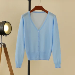 Summer Cardigan Women Cropped Korean Fashion Style Female Black Women's Coat Clothing V-neck Ladies Sweater Outerwear Cute Basic