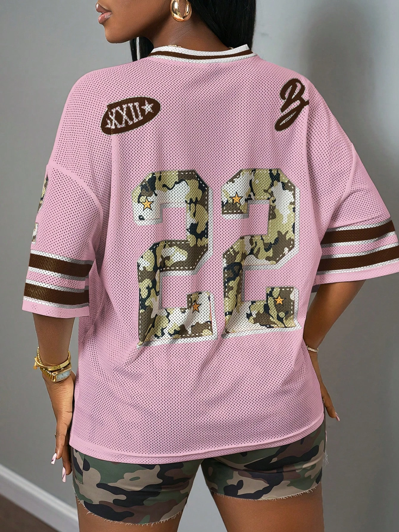 2025 Summer Women's 22nd Fashion Y2K Breathable Quick Drying T-shirt Camo Printed Loose Music Festival Party Comfortable Shirt - Image 6