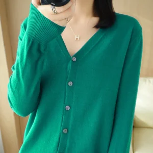 Early Autumn New Andy Cashmere Knit Cardigan V-Neck Solid Color Fashion High-Grade Comfortable Loose Casual Knitwear -GH021