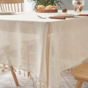 Beige linen square tablecloth, retro countryside style, kitchen living room coffee table decoration tablecloth