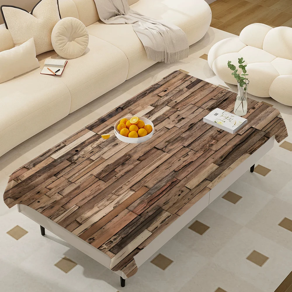 Beautiful Wood Rectangular Tablecloths Washable Wedding Party Kitchen Dining Living Room Birthday Decoration Table - الصورة 7