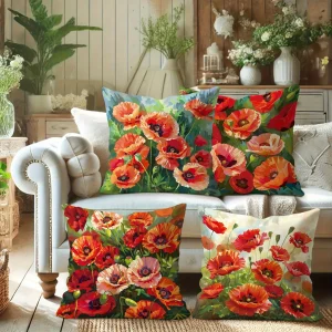Home Decor Colorful Poppy Flower Pillow Covers For Home Pattern Cushion Cover Suitable For Sofa Bedroom Car Pillow Cover