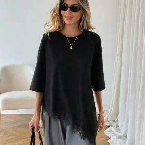 2026 Summer New Arrival Women's Oversized Ruffle Print Leopard Print Padded Lacing Loose Fit T-Shirt