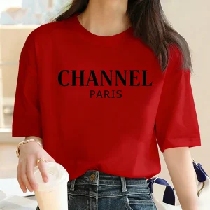 Luxury Brand Machine Washable Womens Casual Elegant Fashion CHANNEL Graphic T-shirt O-Neck Short Sleeve Top Women's Clothing