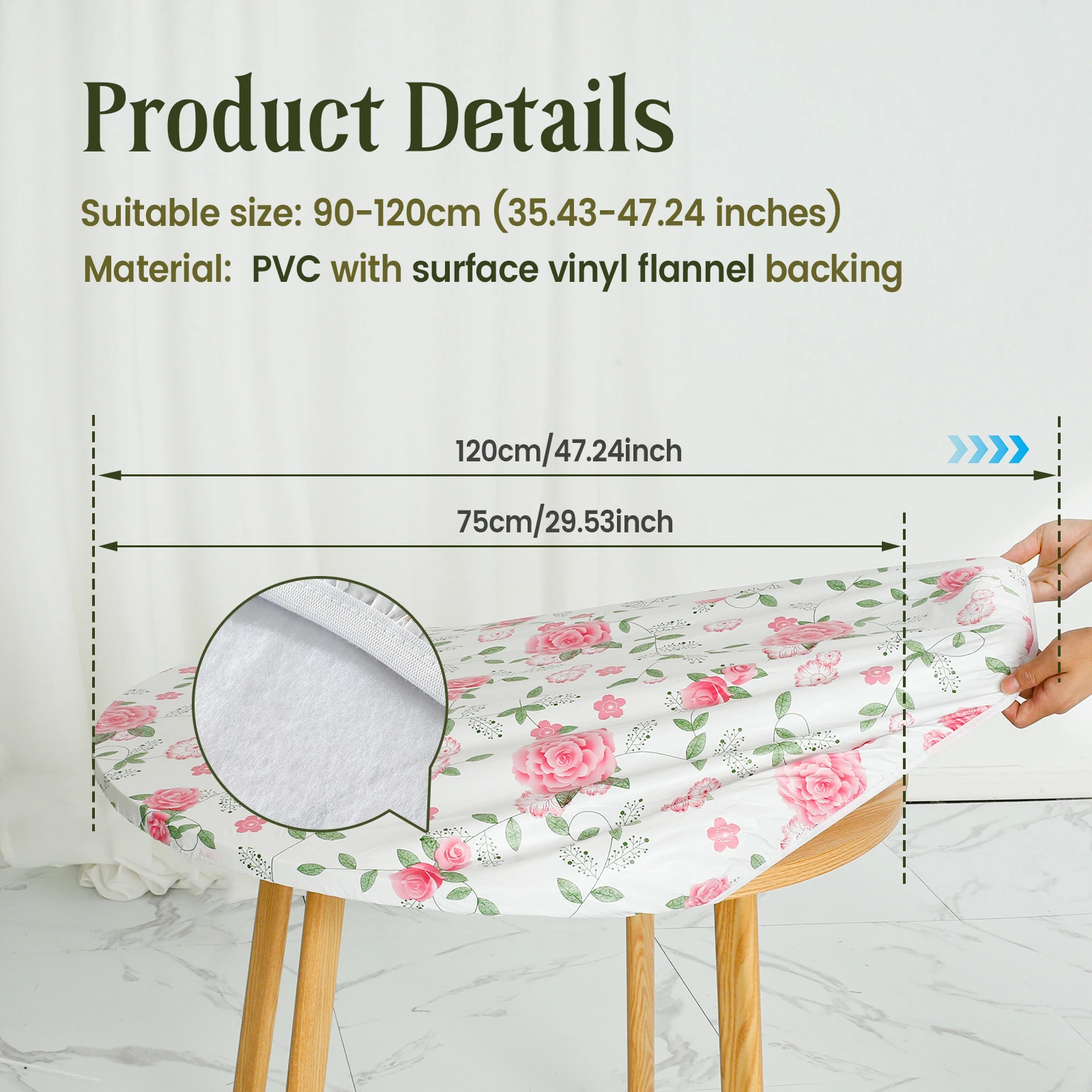 Elastic Round Table Cover Fitted Vinyl Waterproof Tablecloth Reusable Flower Dining Table Cloth For Home Table Protector Decor - Image 12