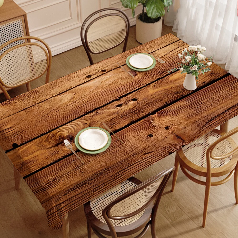 Beautiful Wood Rectangular Tablecloths Washable Wedding Party Kitchen Dining Living Room Birthday Decoration Table - الصورة 2