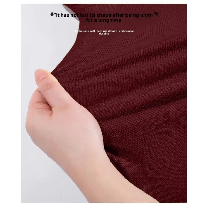 Summer Threaded Women's Short-sleeved T-shirt Fashion Versatile Base Shirt Plus Size Slim Fit V-neck T-shirt Casual and Sexy Top - Image 6