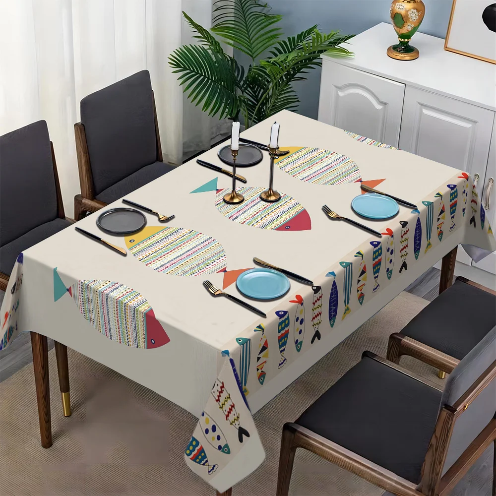 Colorful Fish Pattern Decorative Print Rectangular Tablecloth Suitable for Dining Coffee Table Use Party Decoration Tablecloth - Image 3