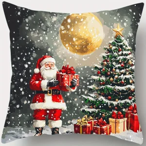 4-Pack Christmas Pillow Covers Snowman Reindeer Golden Moon Soft Polyester Zippered Machine Washable 45cm Sofa Bedroom Decor